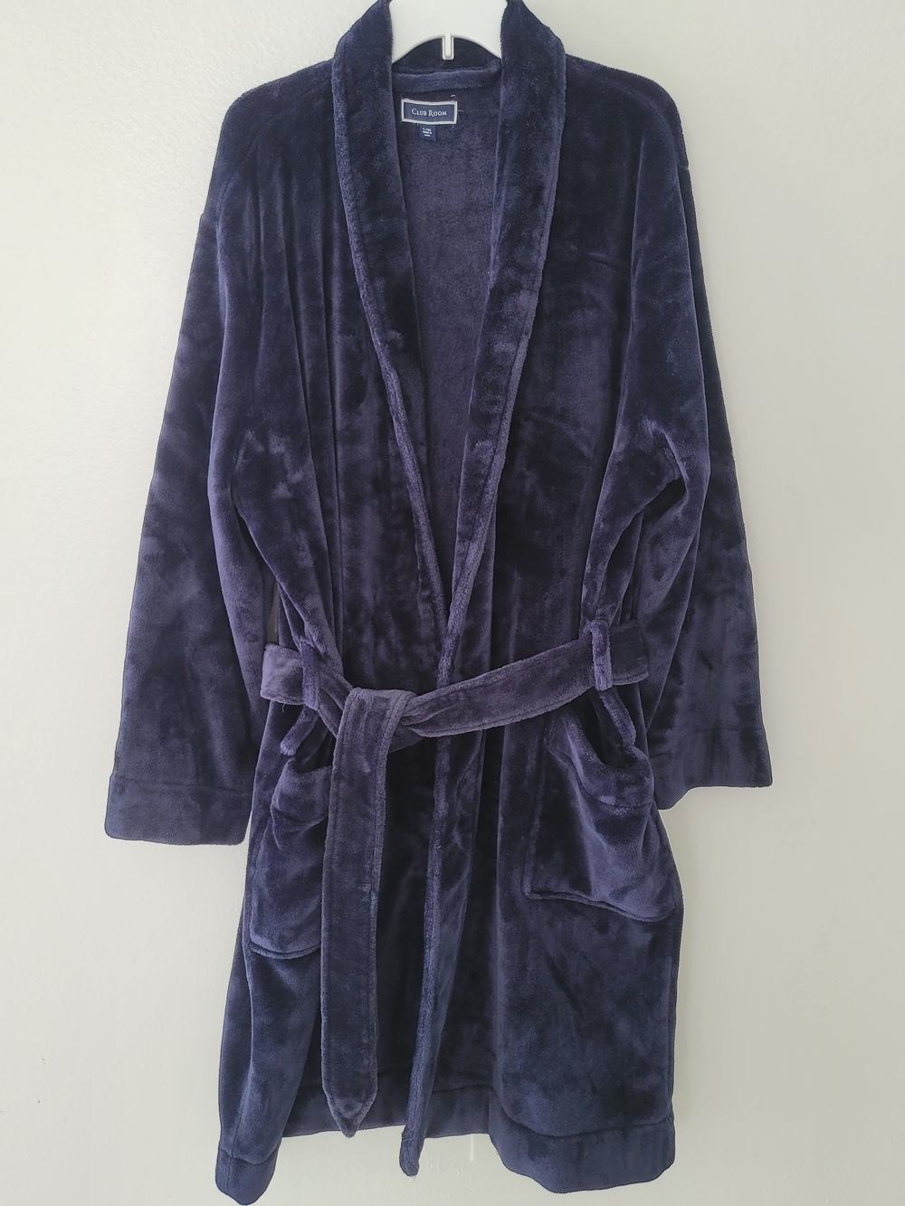 Club Room Navy Plush Velour Robe L/XL - Picture 2 of 9